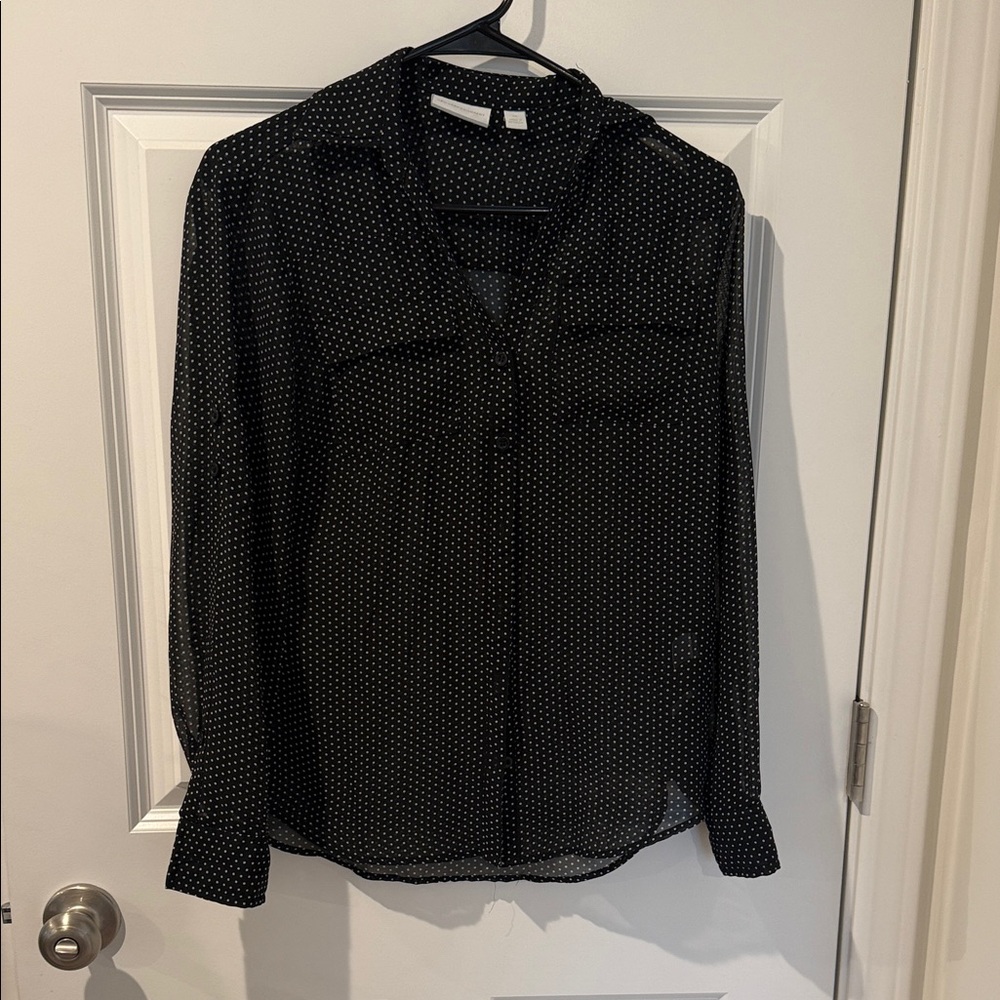 New York & Company Black Polka Dot Blouse